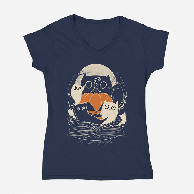 Ghostly Cats-Womens-V-Neck-Tee-fanfabio