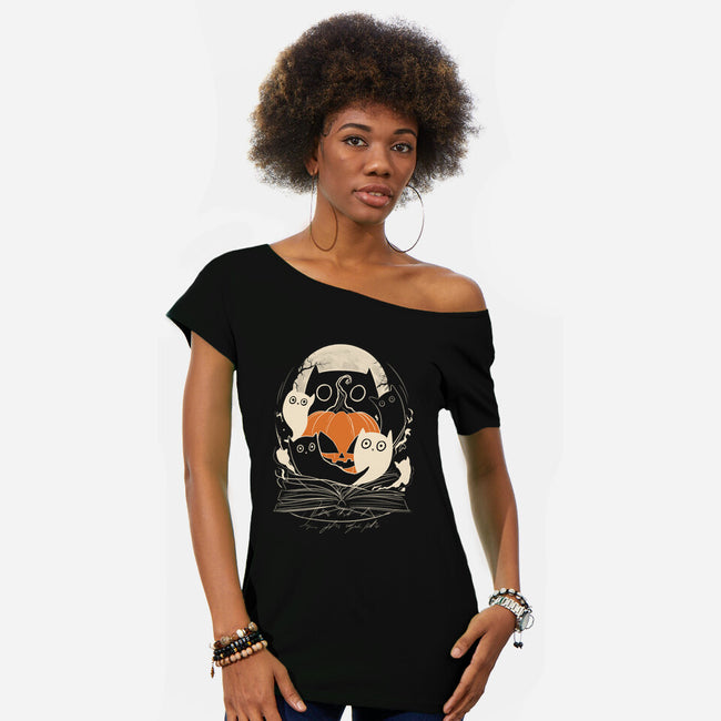 Ghostly Cats-Womens-Off Shoulder-Tee-fanfabio