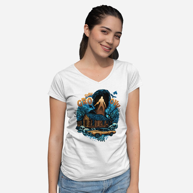 Spooky And Groovy-Womens-V-Neck-Tee-glitchygorilla