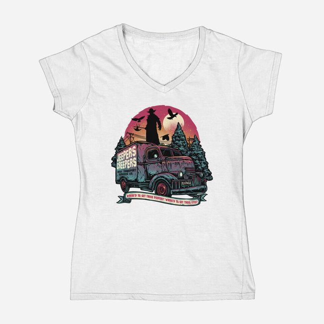 Creepers Transport Service-Womens-V-Neck-Tee-glitchygorilla