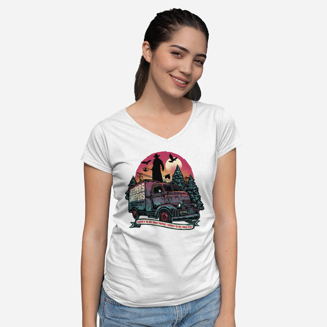 Creepers Transport Service-Womens-V-Neck-Tee-glitchygorilla