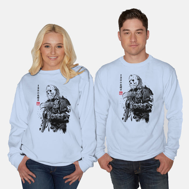 Crystal Lake Killer Sumi-e-Unisex-Crew Neck-Sweatshirt-DrMonekers