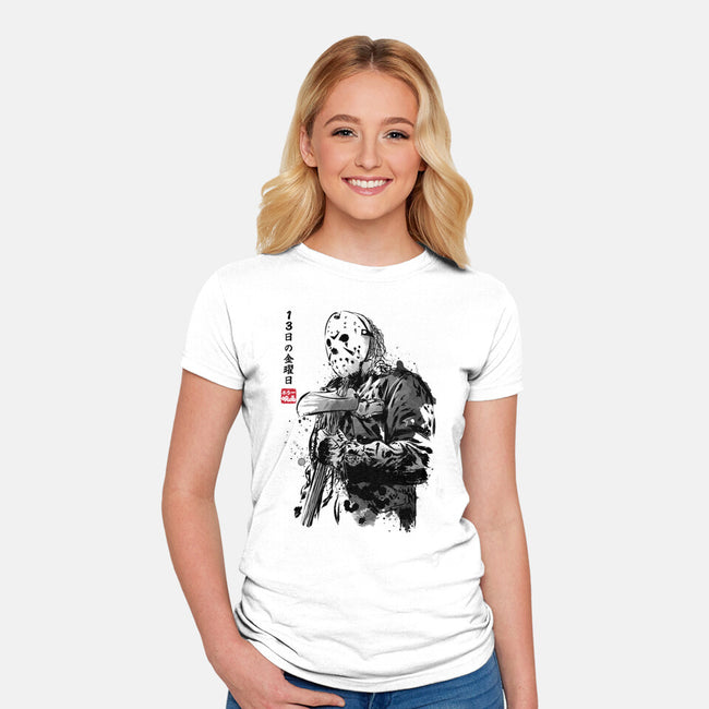 Crystal Lake Killer Sumi-e-Womens-Fitted-Tee-DrMonekers