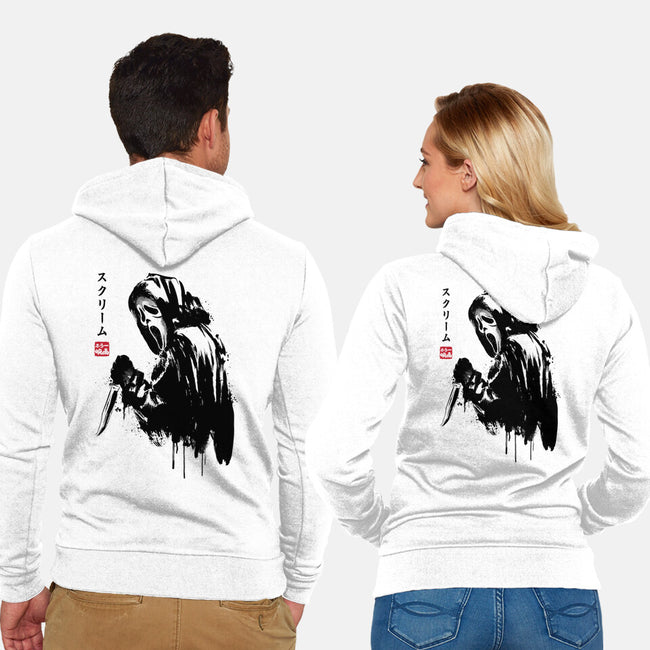 Woodsboro Killer Sumi-e-Unisex-Zip-Up-Sweatshirt-DrMonekers