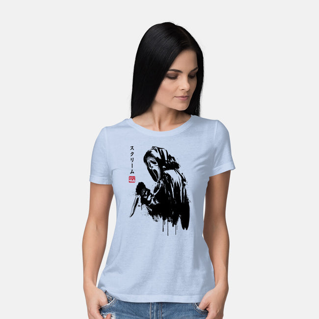 Woodsboro Killer Sumi-e-Womens-Basic-Tee-DrMonekers