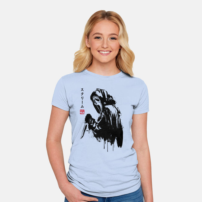 Woodsboro Killer Sumi-e-Womens-Fitted-Tee-DrMonekers