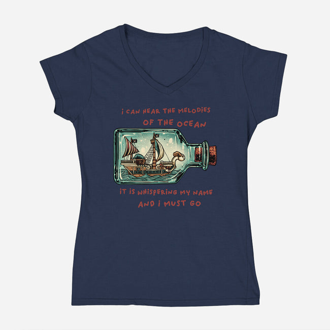 Pirate Ship In A Bottle-Womens-V-Neck-Tee-glitchygorilla