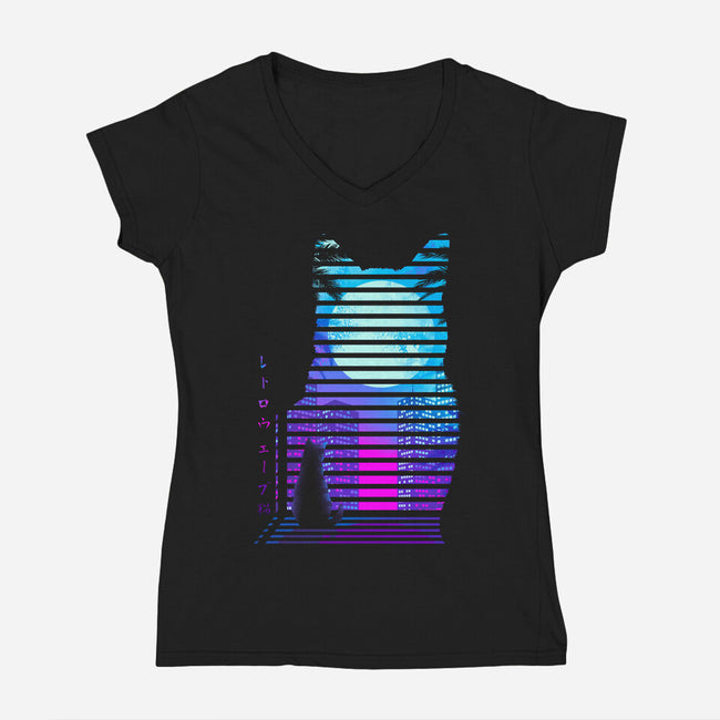 Nostalgia Black Cat-Womens-V-Neck-Tee-Donnie