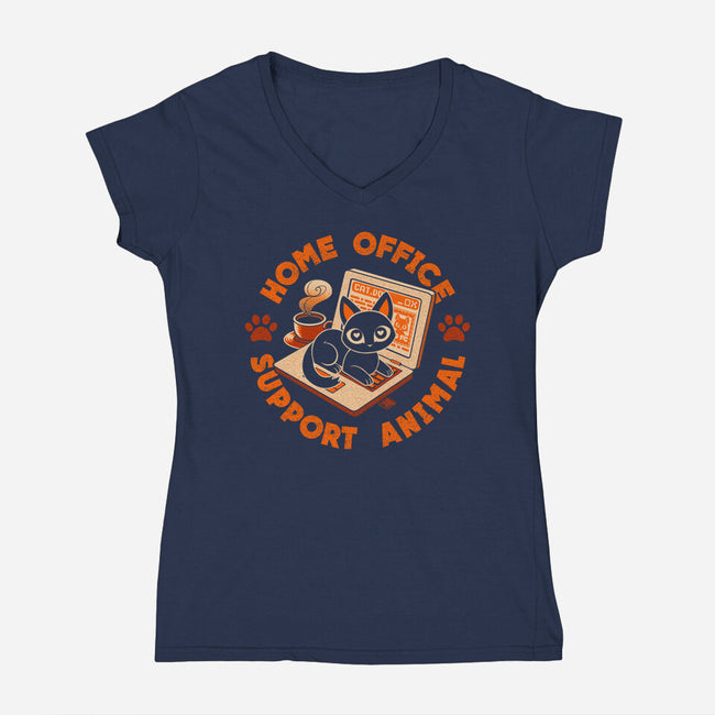 Home Office Animal Support-Womens-V-Neck-Tee-worlddominationforcats