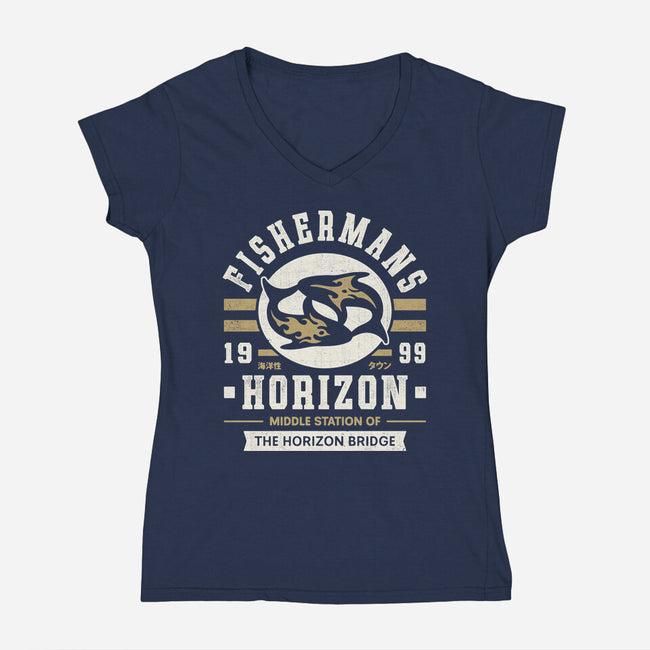 Fishermans Horizon Crest-Womens-V-Neck-Tee-LAGELANTEE