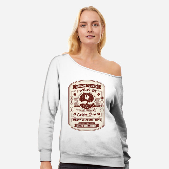 Immersive Mental World Coffee Crest-Womens-Off Shoulder-Sweatshirt-LAGELANTEE