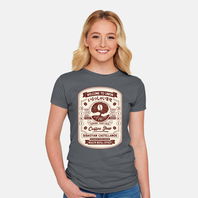 Immersive Mental World Coffee Crest-Womens-Fitted-Tee-LAGELANTEE