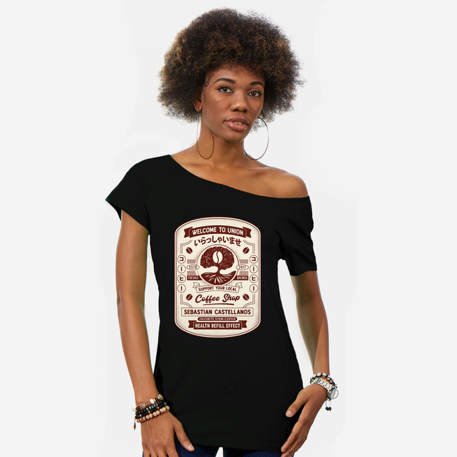 Immersive Mental World Coffee Crest-Womens-Off Shoulder-Tee-LAGELANTEE