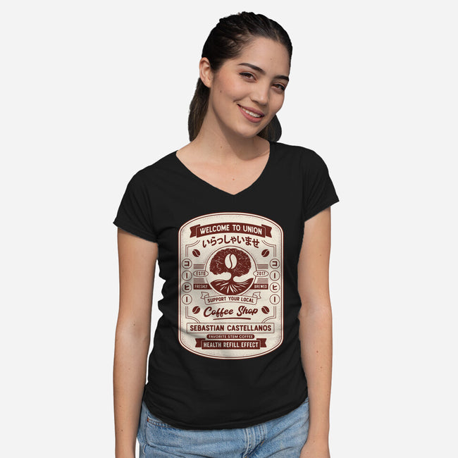 Immersive Mental World Coffee Crest-Womens-V-Neck-Tee-LAGELANTEE