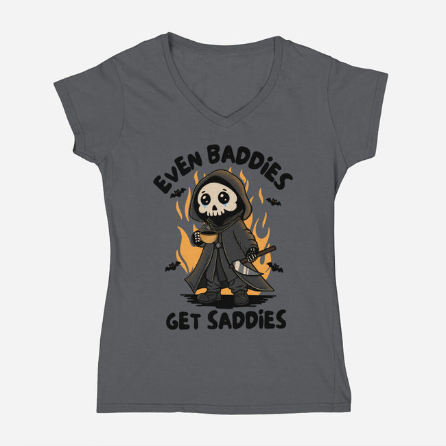 Even Baddies Get Saddies-Womens-V-Neck-Tee-Trendlory