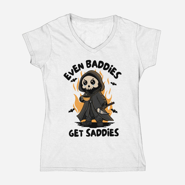 Even Baddies Get Saddies-Womens-V-Neck-Tee-Trendlory