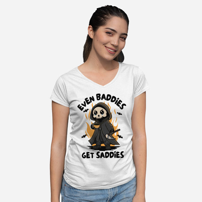 Even Baddies Get Saddies-Womens-V-Neck-Tee-Trendlory