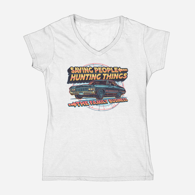 Family Business Vehicle-Womens-V-Neck-Tee-glitchygorilla