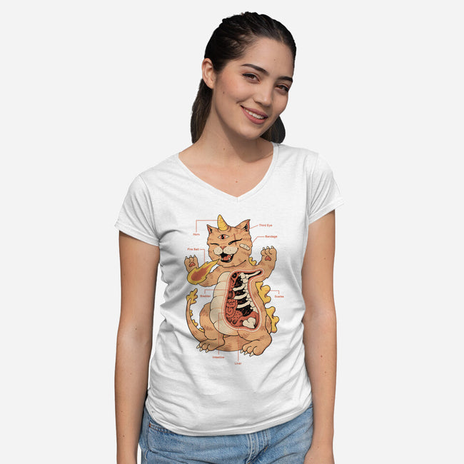 X-Ray Kaiju Meowster-Womens-V-Neck-Tee-vp021