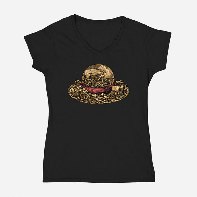 Pirate Hat-Womens-V-Neck-Tee-glitchygorilla