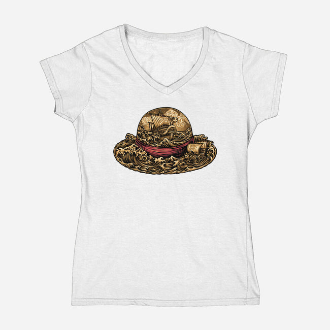 Pirate Hat-Womens-V-Neck-Tee-glitchygorilla