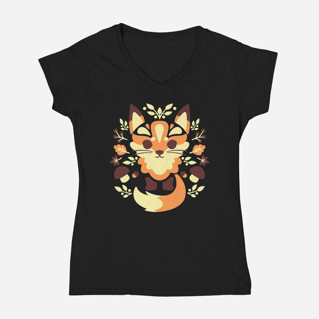 Autumn Fox Symmetry-Womens-V-Neck-Tee-NemiMakeit