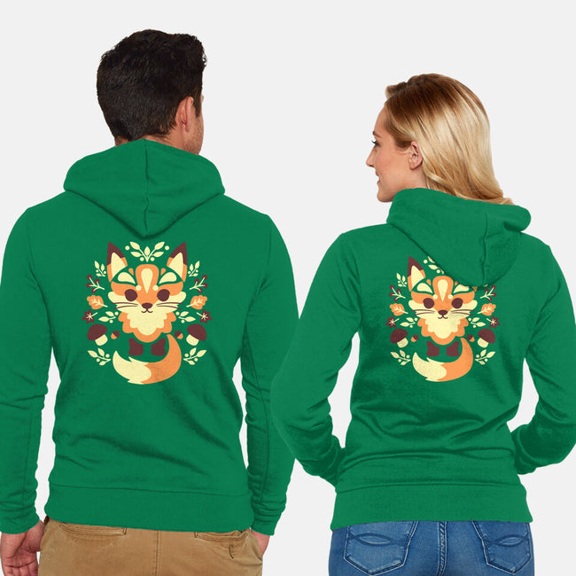 Autumn Fox Symmetry-Unisex-Zip-Up-Sweatshirt-NemiMakeit