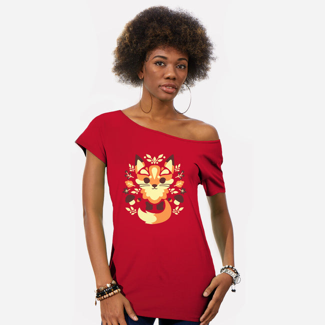 Autumn Fox Symmetry-Womens-Off Shoulder-Tee-NemiMakeit