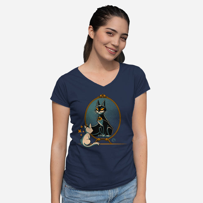 Black Cat Black Bat-Womens-V-Neck-Tee-worlddominationforcats