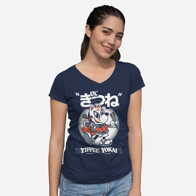 Lil Kitsune-Womens-V-Neck-Tee-Nemons