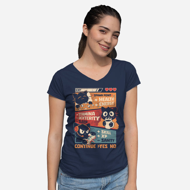 Insert Coin Daily Routine-Womens-V-Neck-Tee-Heyra Vieira