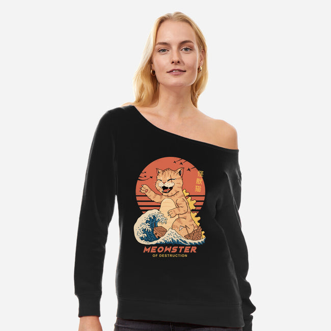 Kaiju Meowster-Womens-Off Shoulder-Sweatshirt-vp021