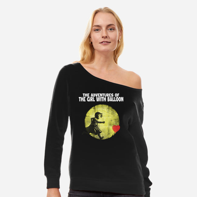 The Adventures Of Girl With Balloon-Womens-Off Shoulder-Sweatshirt-zascanauta