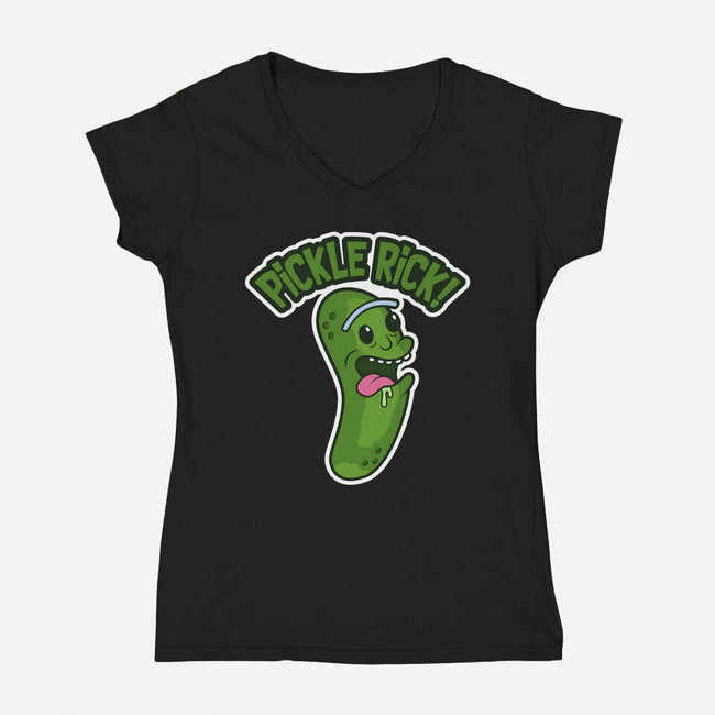 Pickle Rick-Womens-V-Neck-Tee-janlangpoako