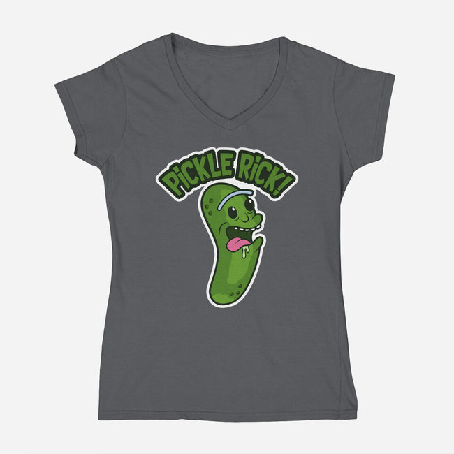 Pickle Rick-Womens-V-Neck-Tee-janlangpoako