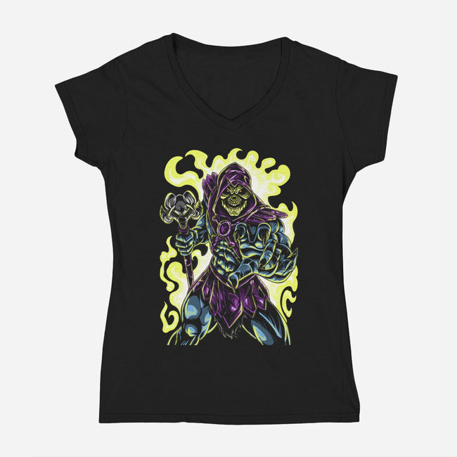 Evil Of The Greyskull-Womens-V-Neck-Tee-Nihon Bunka