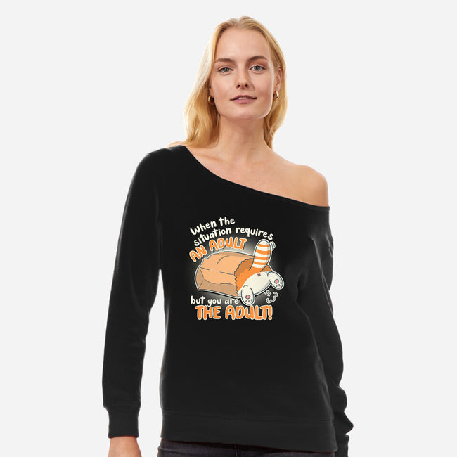 Requires An Adult-Womens-Off Shoulder-Sweatshirt-Freecheese