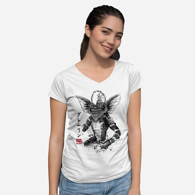 Kingston Falls Creature Sumi-e-Womens-V-Neck-Tee-DrMonekers