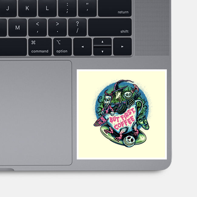 But First Coffee-None-Glossy-Sticker-glitchygorilla