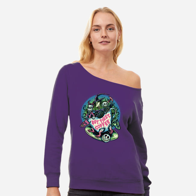 But First Coffee-Womens-Off Shoulder-Sweatshirt-glitchygorilla