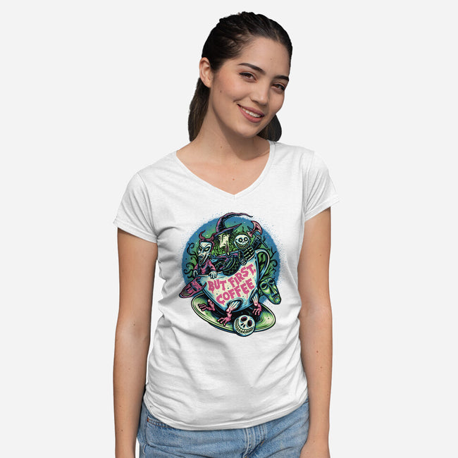 But First Coffee-Womens-V-Neck-Tee-glitchygorilla