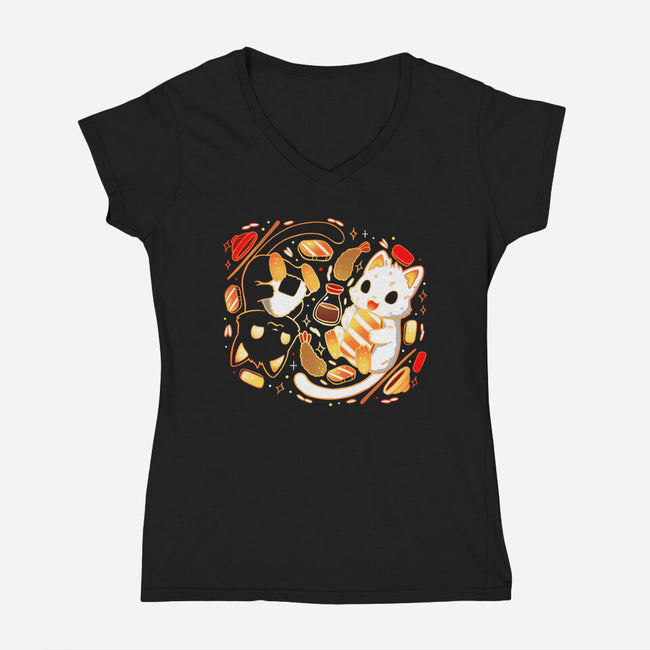 Sushi Japan Kittens-Womens-V-Neck-Tee-Vallina84