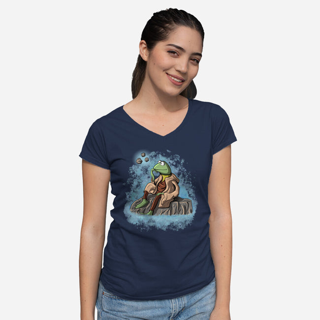 Frog Master Jedi-Womens-V-Neck-Tee-nickzzarto