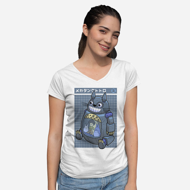 Mecha Tank Totoro-Womens-V-Neck-Tee-Astrobot Invention