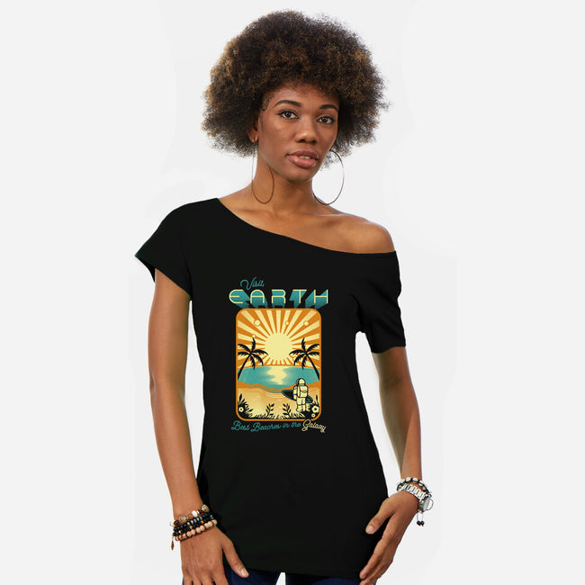 Best Beaches In The Galaxy-Womens-Off Shoulder-Tee-tobefonseca