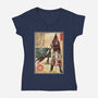 Pyramid Head Woodblock-Womens-V-Neck-Tee-DrMonekers