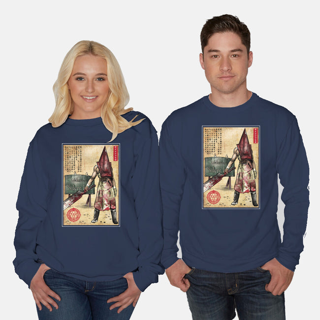 Pyramid Head Woodblock-Unisex-Crew Neck-Sweatshirt-DrMonekers