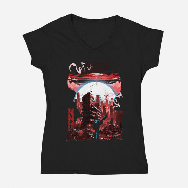 Neo-Tokyo Blues-Womens-V-Neck-Tee-Arinesart