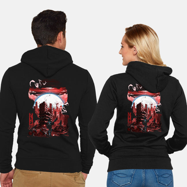 Neo-Tokyo Blues-Unisex-Zip-Up-Sweatshirt-Arinesart