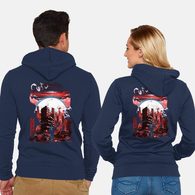 Neo-Tokyo Blues-Unisex-Zip-Up-Sweatshirt-Arinesart